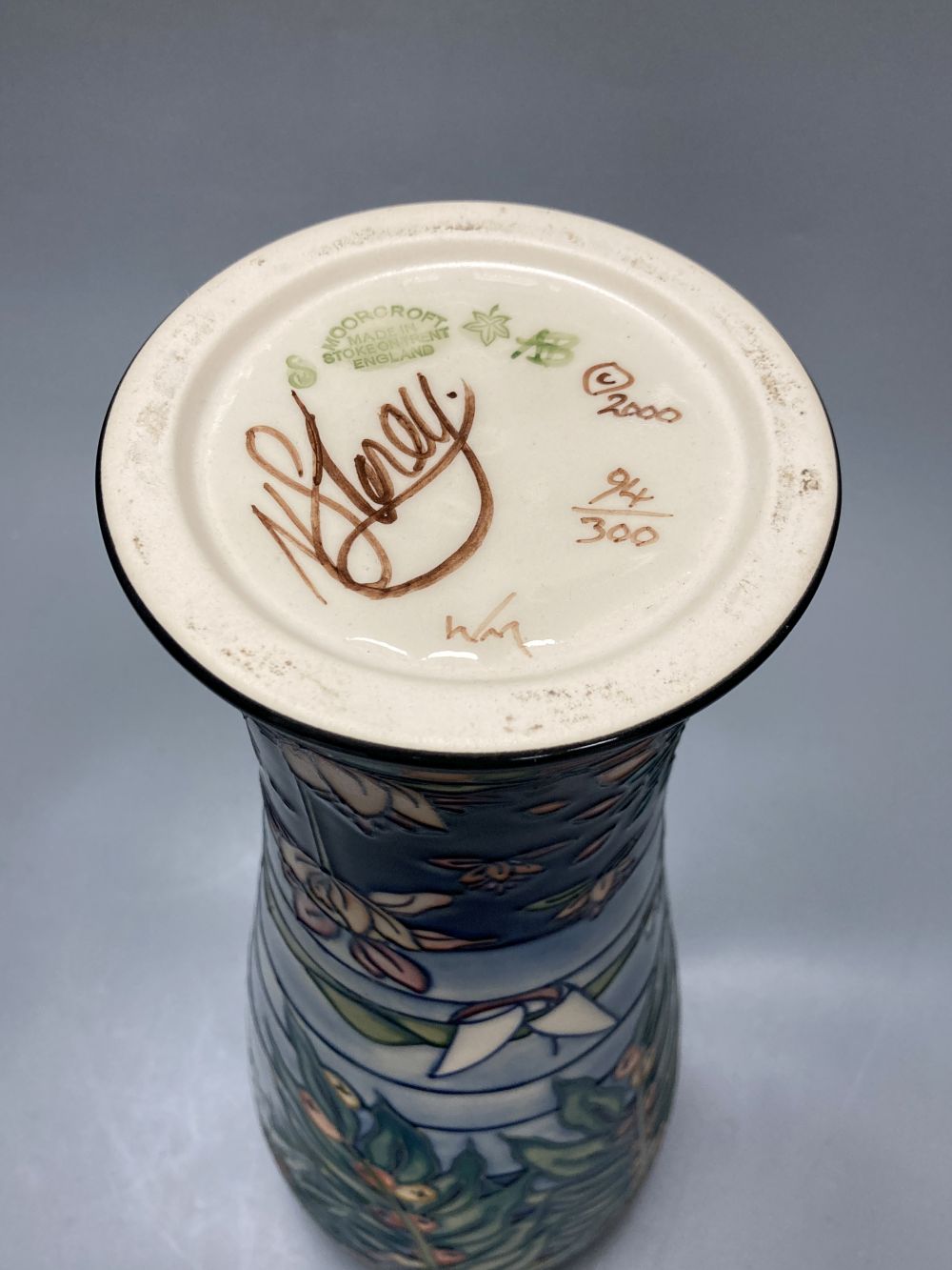 A Moorcroft vase, Serendipity pattern, designed by Nicola Slaney, limited edition number 94 of 300, signed and dated 2000, height 38